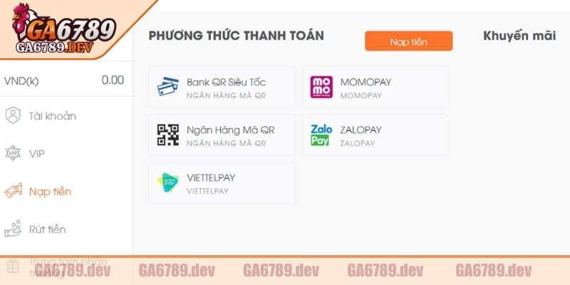 Cách nạp tiền khi hoàn tất đăng ký