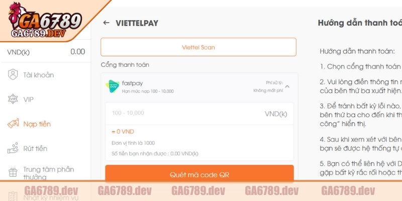 Giới thiệu sơ lược về nạp rút tiền GA6789