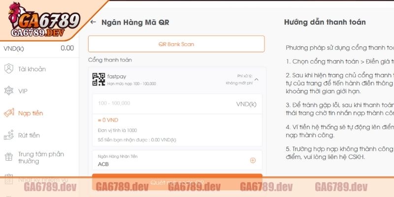 Phương thức nạp tiền qua ngân hàng nội địa